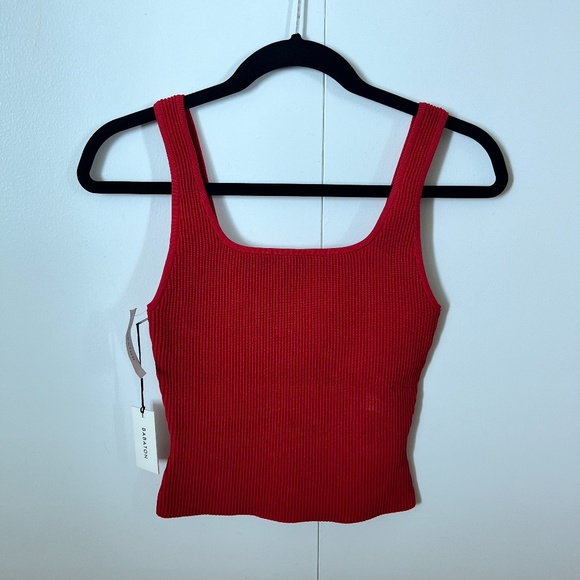 “miracle red” Babaton Square Neck Sculpt Knit tank top - Picture 5 of 8